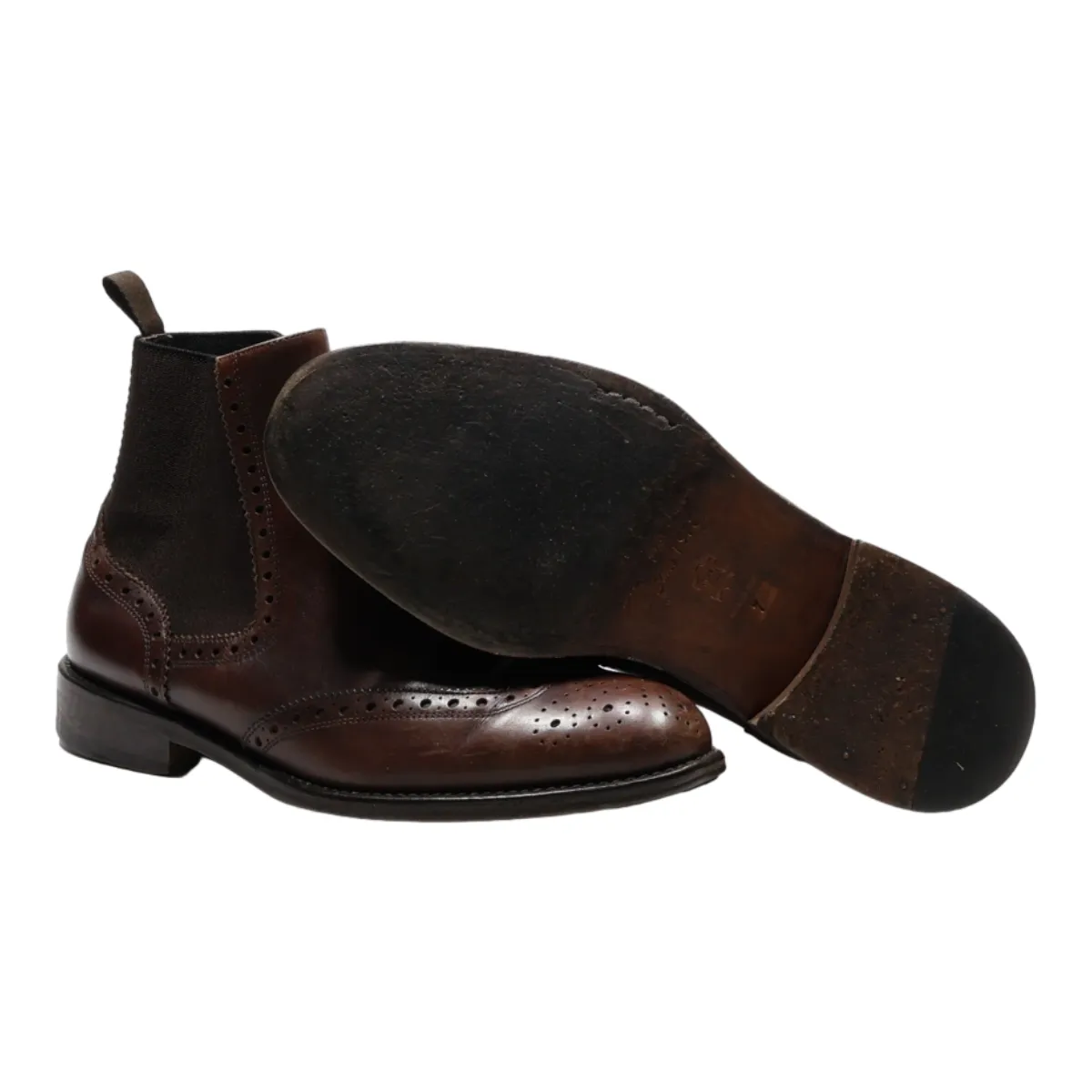 AGO E SPAGO Brogue Chelsea Boots Brown Leather Mens UK 6
