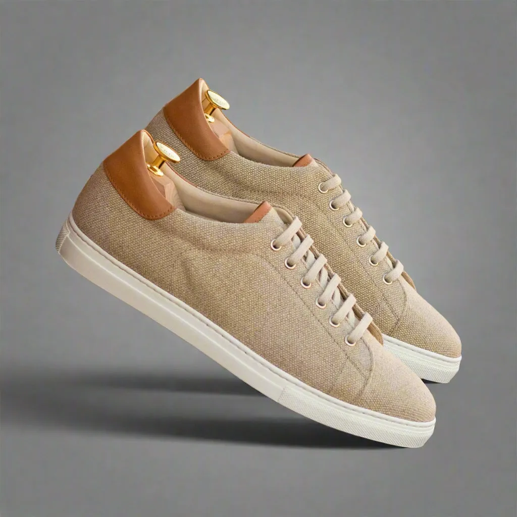 Ambrogio Bespoke Men's Shoes Beige Canvas Trainer (AMB2287)