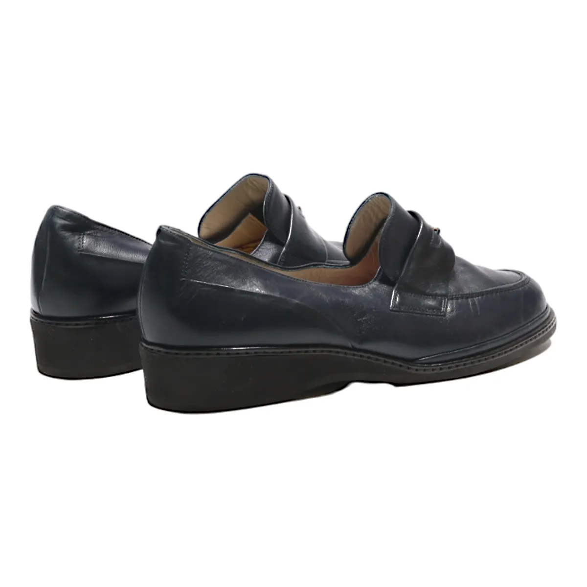 BALLY Loafer Shoes Blue Leather Womens UK 5.5
