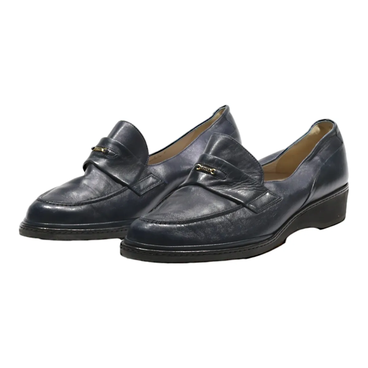 BALLY Loafer Shoes Blue Leather Womens UK 5.5