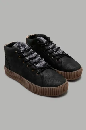 Black Faux-Fur Sneaker