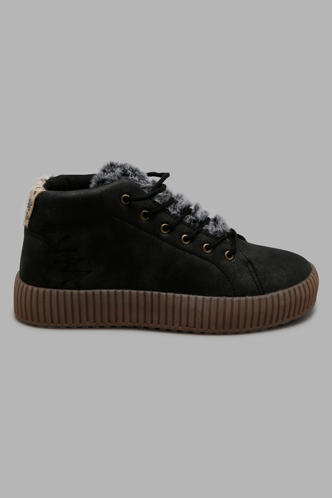 Black Faux-Fur Sneaker