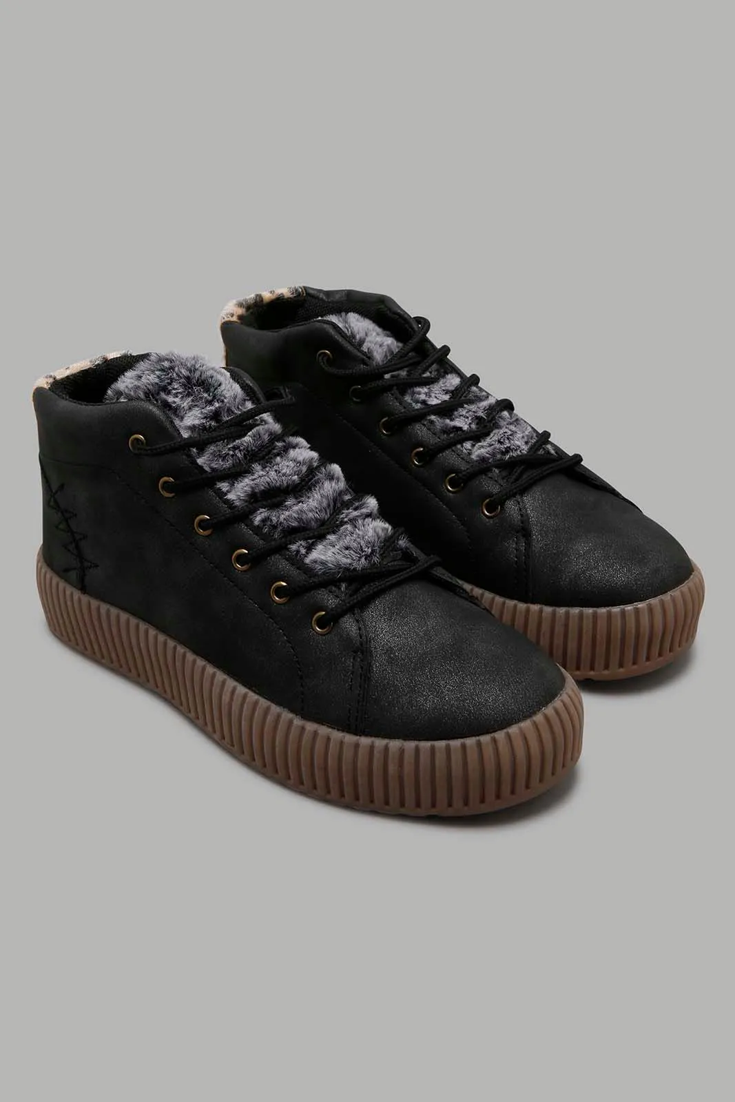 Black Faux-Fur Sneaker