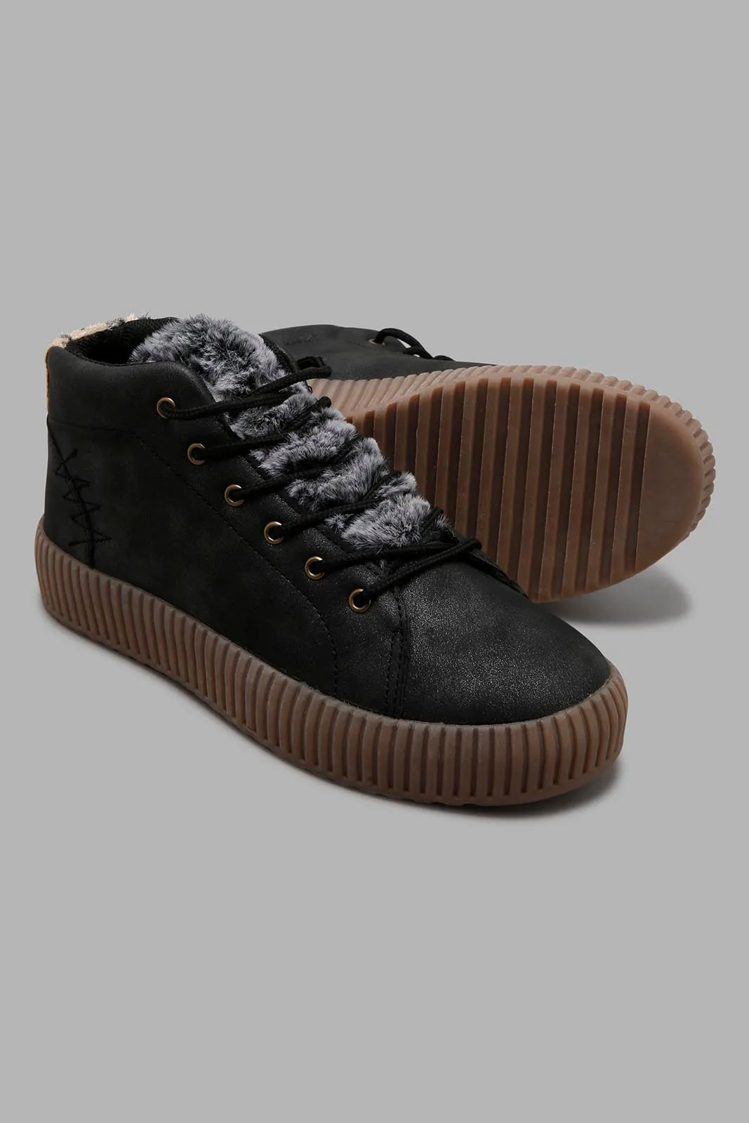 Black Faux-Fur Sneaker