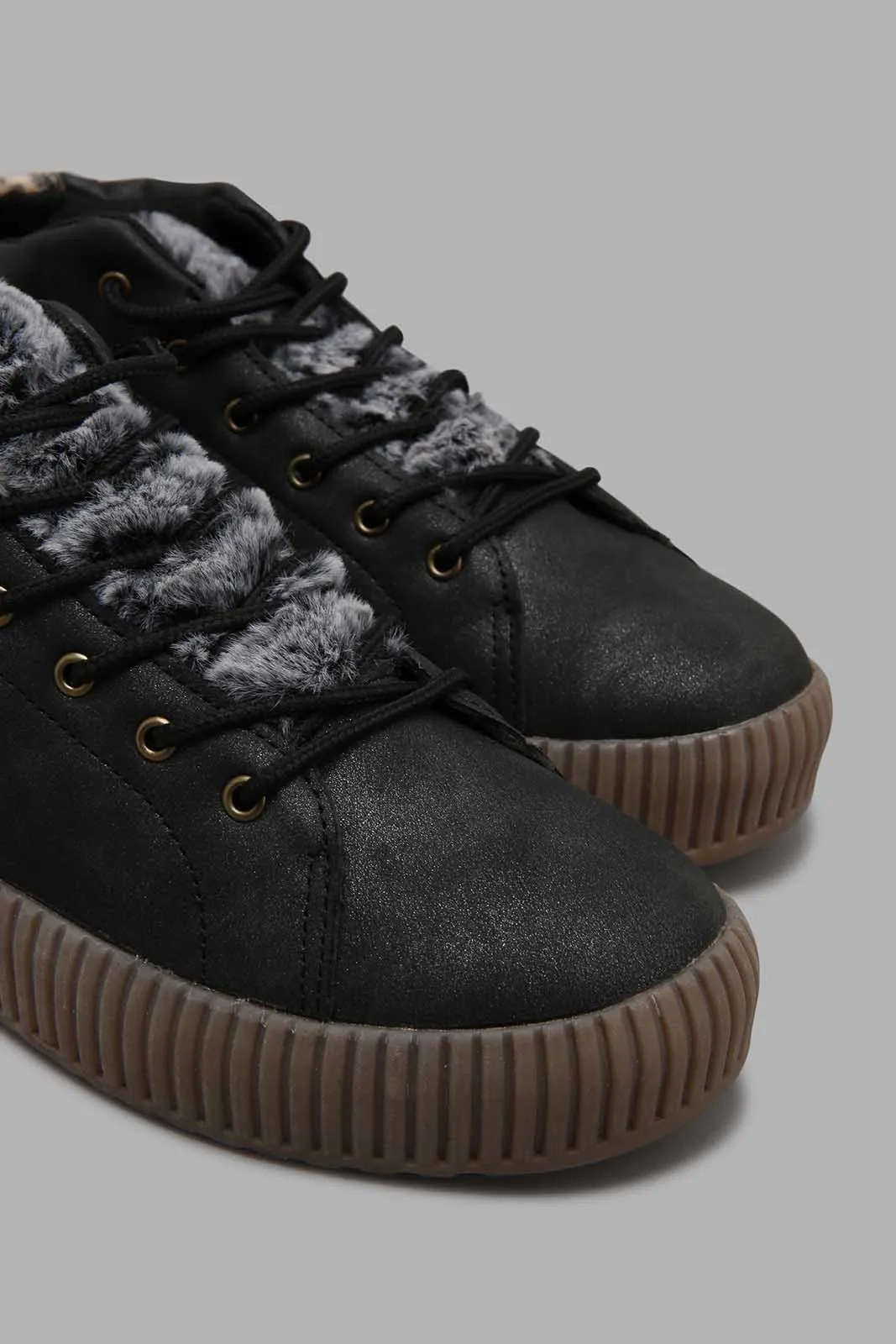 Black Faux-Fur Sneaker