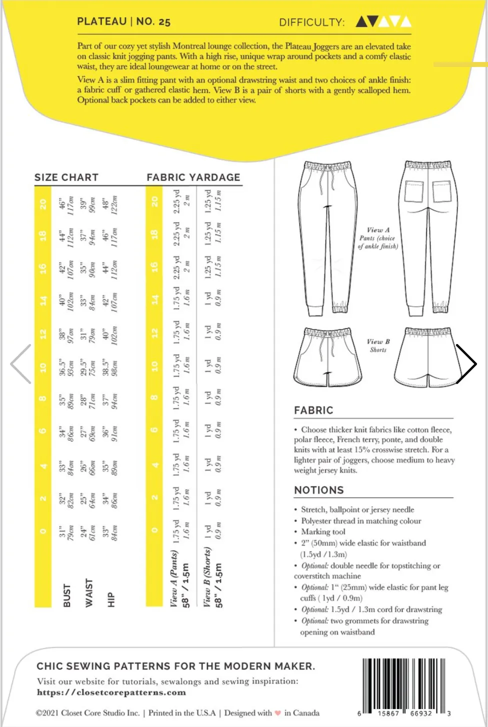 Closet Core Patterns,  Plateau Joggers Pattern