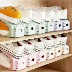 Double Stackable Shoes Shelf Storage Plastic Adjustable Shoes Rack Cabinets