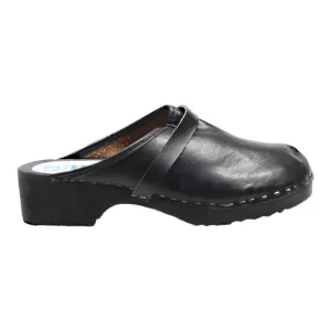 ECHTES LEDER Clog Shoes Black Leather Womens UK 10