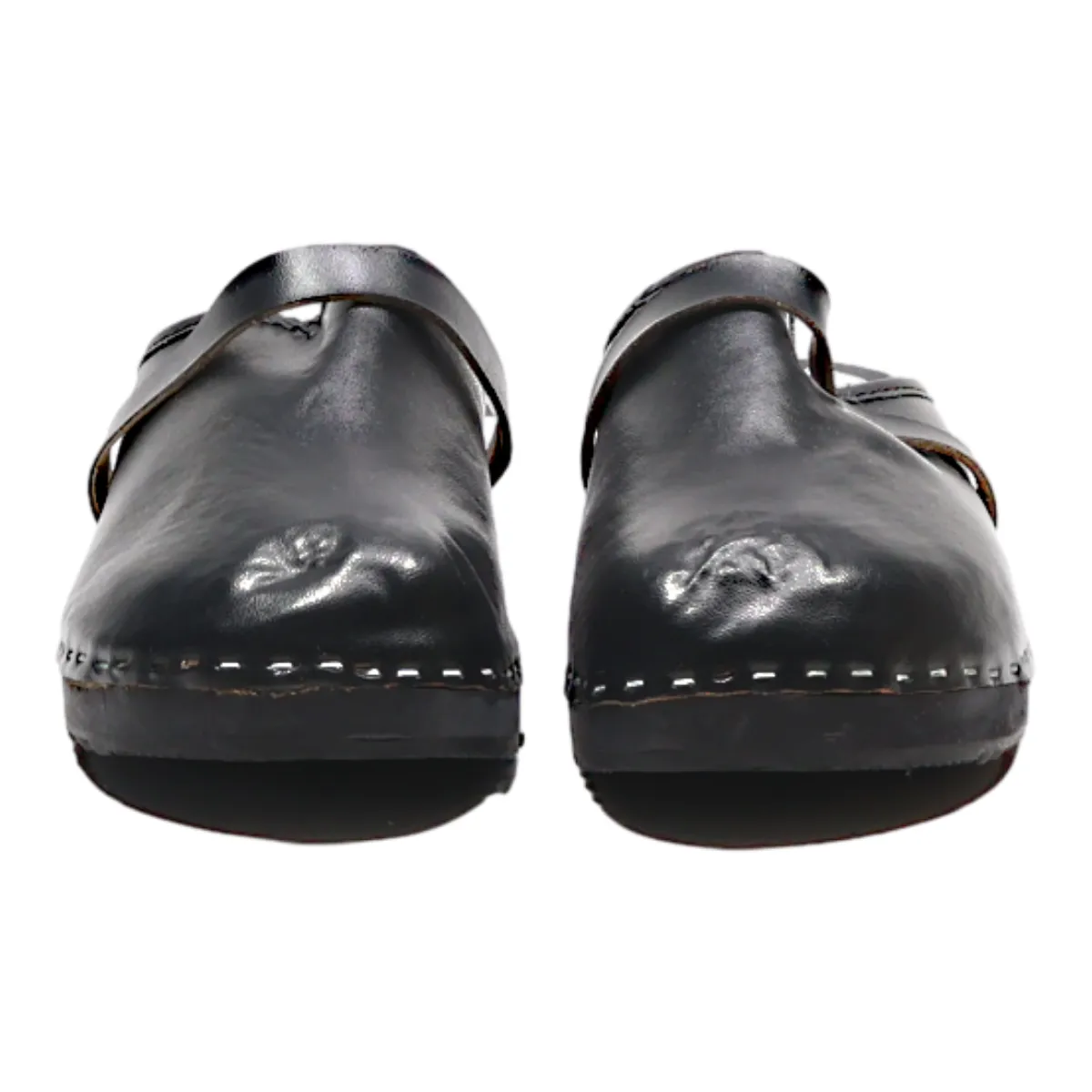 ECHTES LEDER Clog Shoes Black Leather Womens UK 10