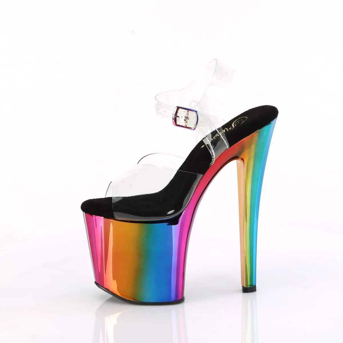 ENCHANT-708RC Clear & Multi Colour Ankle Peep Toe High Heel