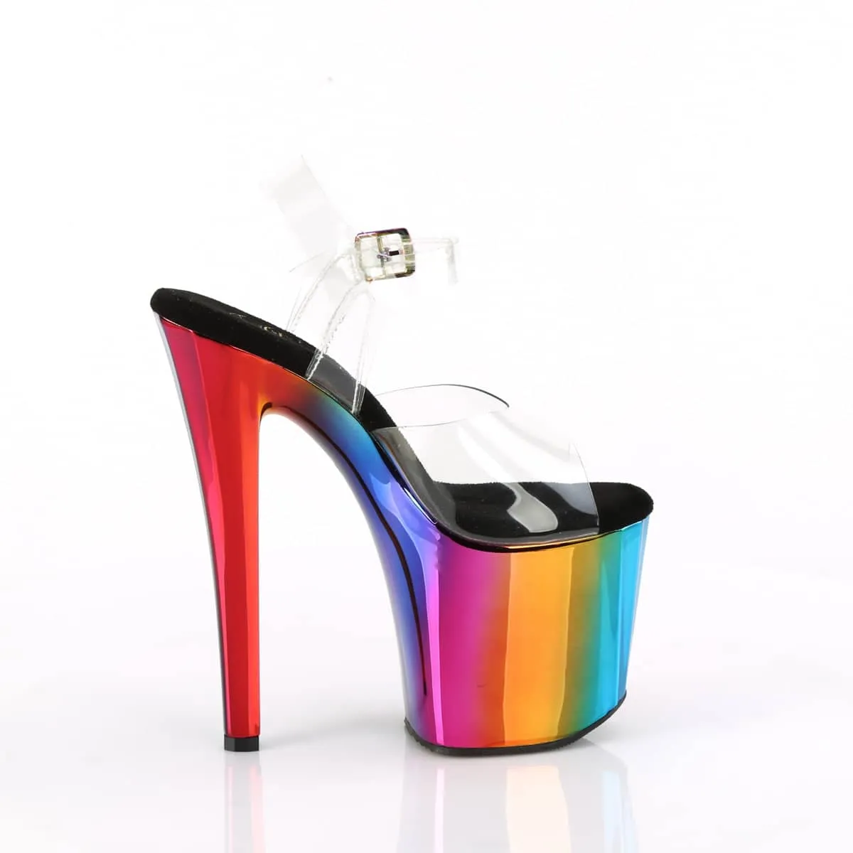 ENCHANT-708RC Clear & Multi Colour Ankle Peep Toe High Heel