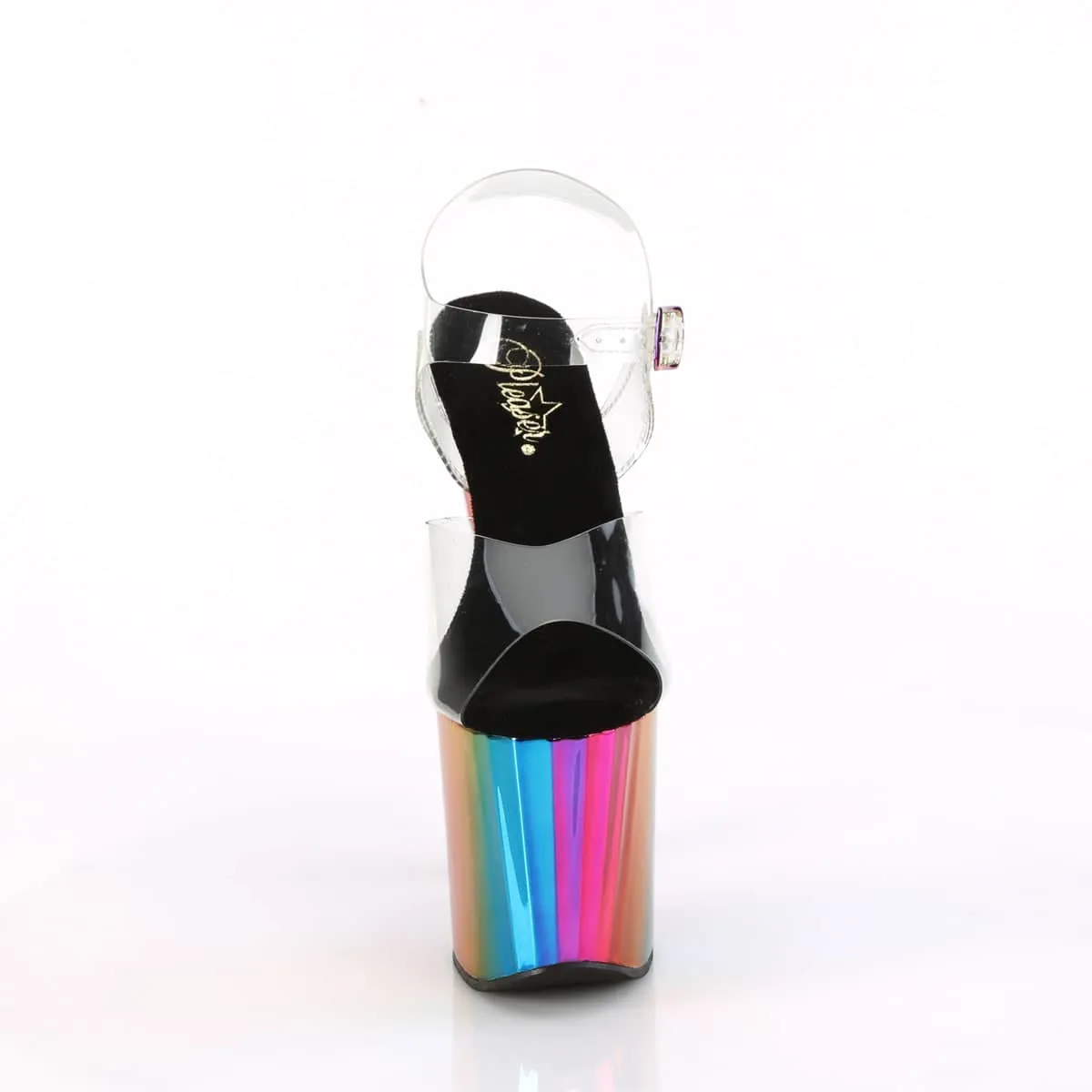 ENCHANT-708RC Clear & Multi Colour Ankle Peep Toe High Heel