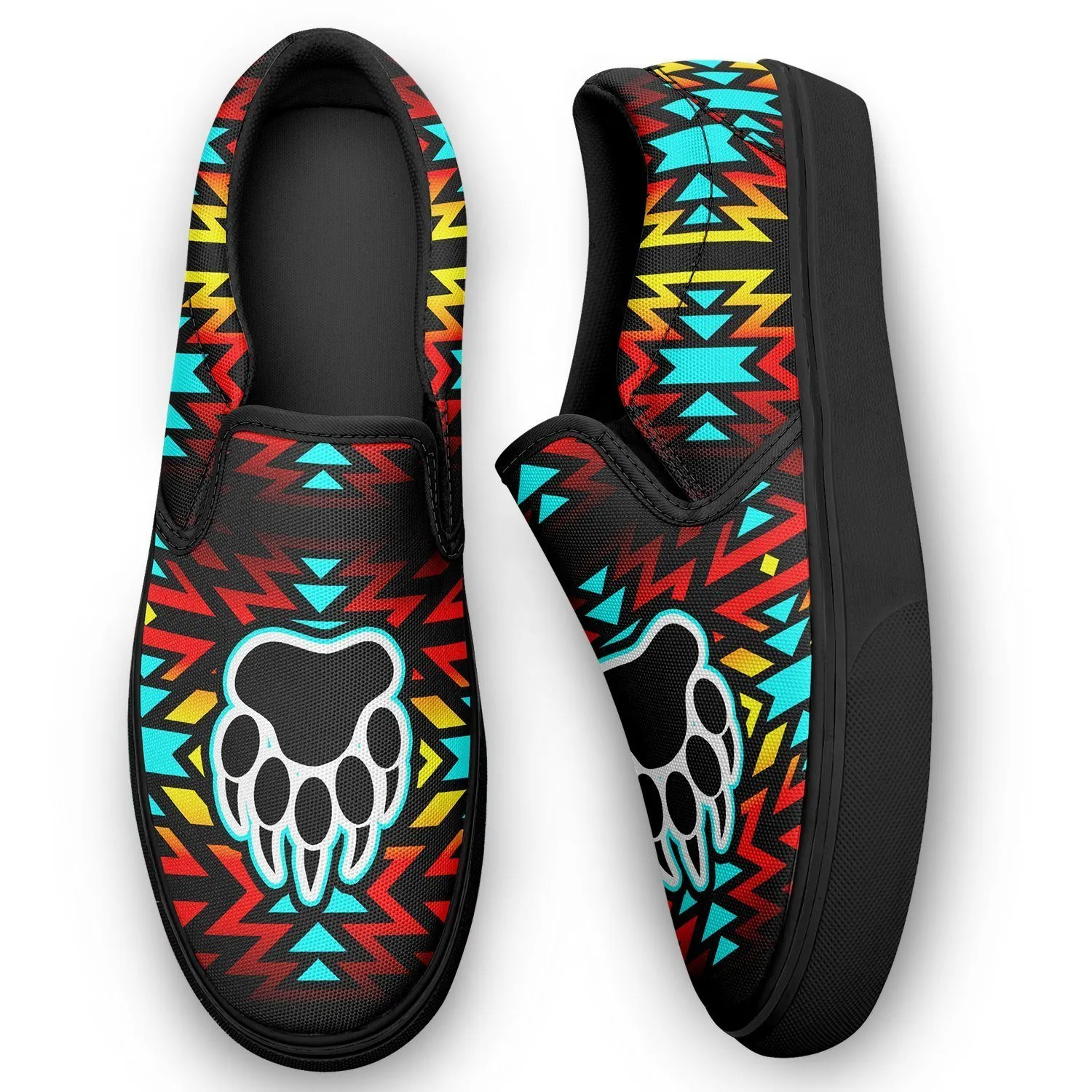 Fire Colors and Turquoise Bearpaw Otoyimm Kid's Canvas Slip On Shoes