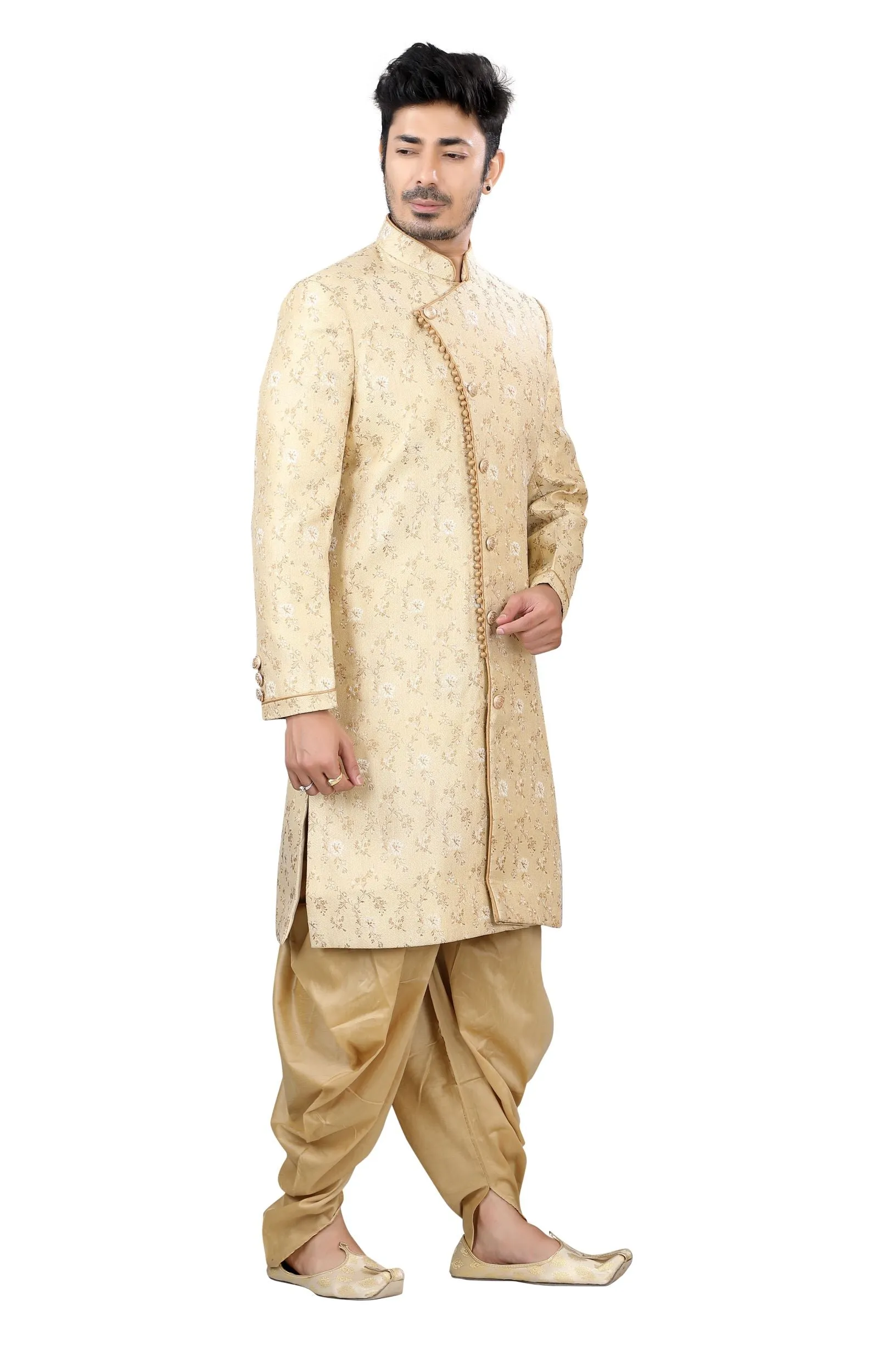 Jamevaram Sherwani in Light Gold