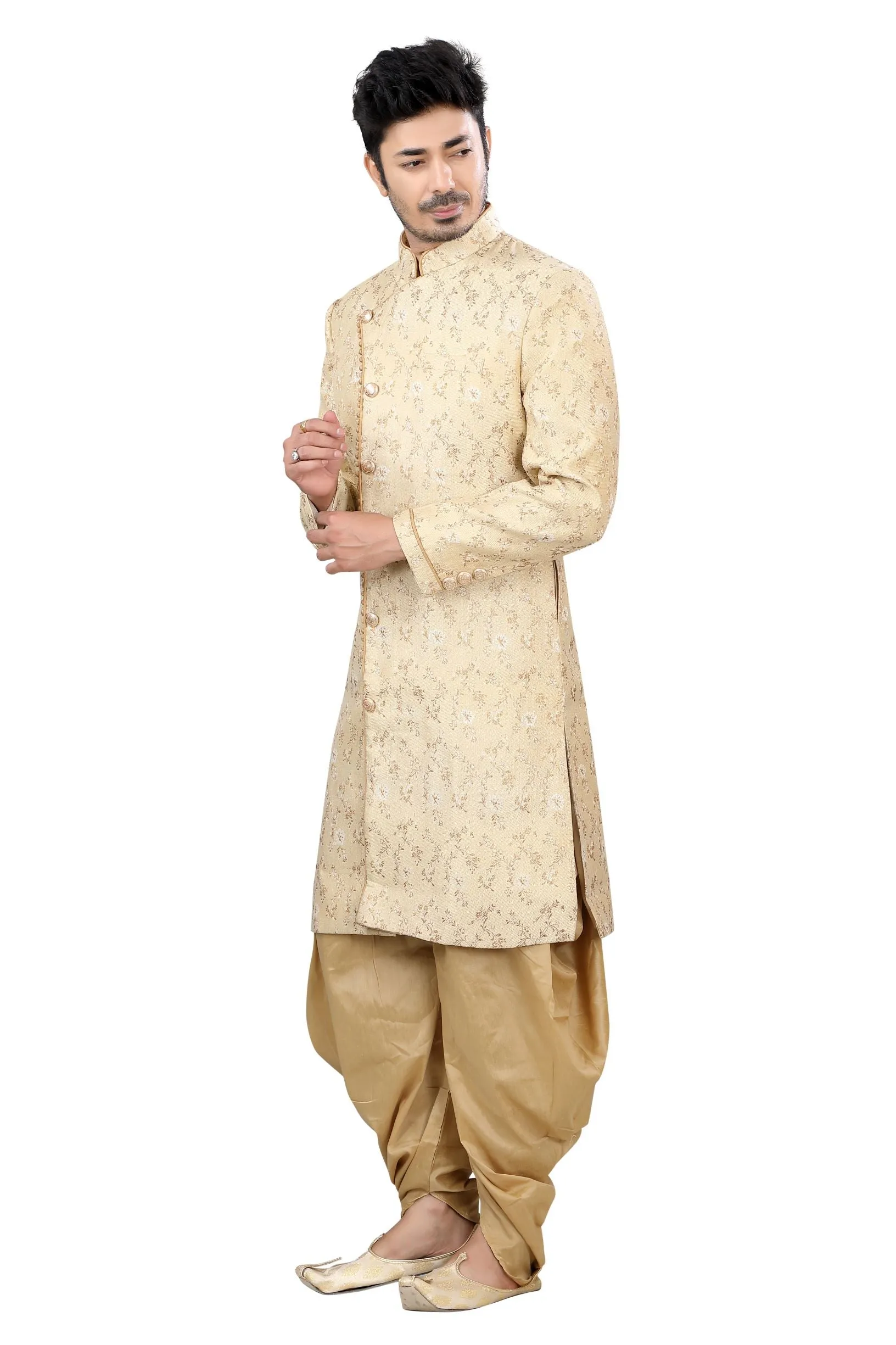 Jamevaram Sherwani in Light Gold