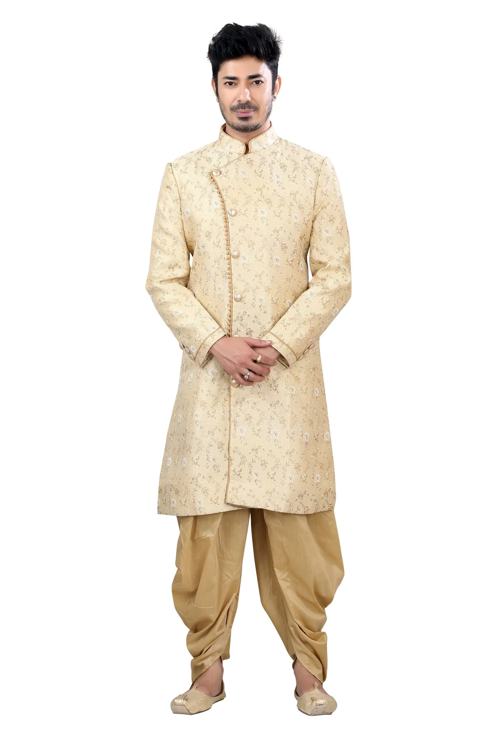 Jamevaram Sherwani in Light Gold