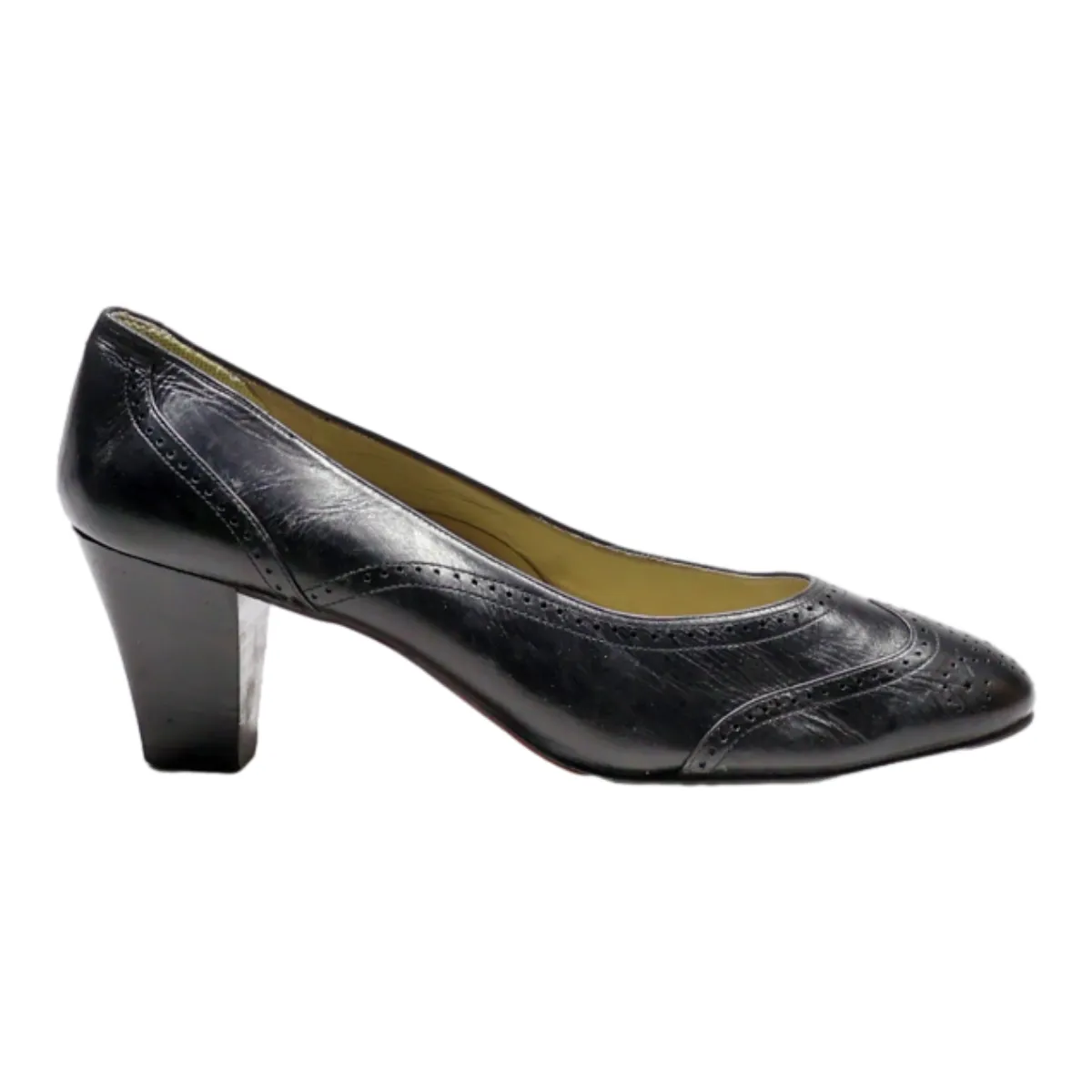 MIHAMA Brogue Pump Heels Black Leather Womens UK 4