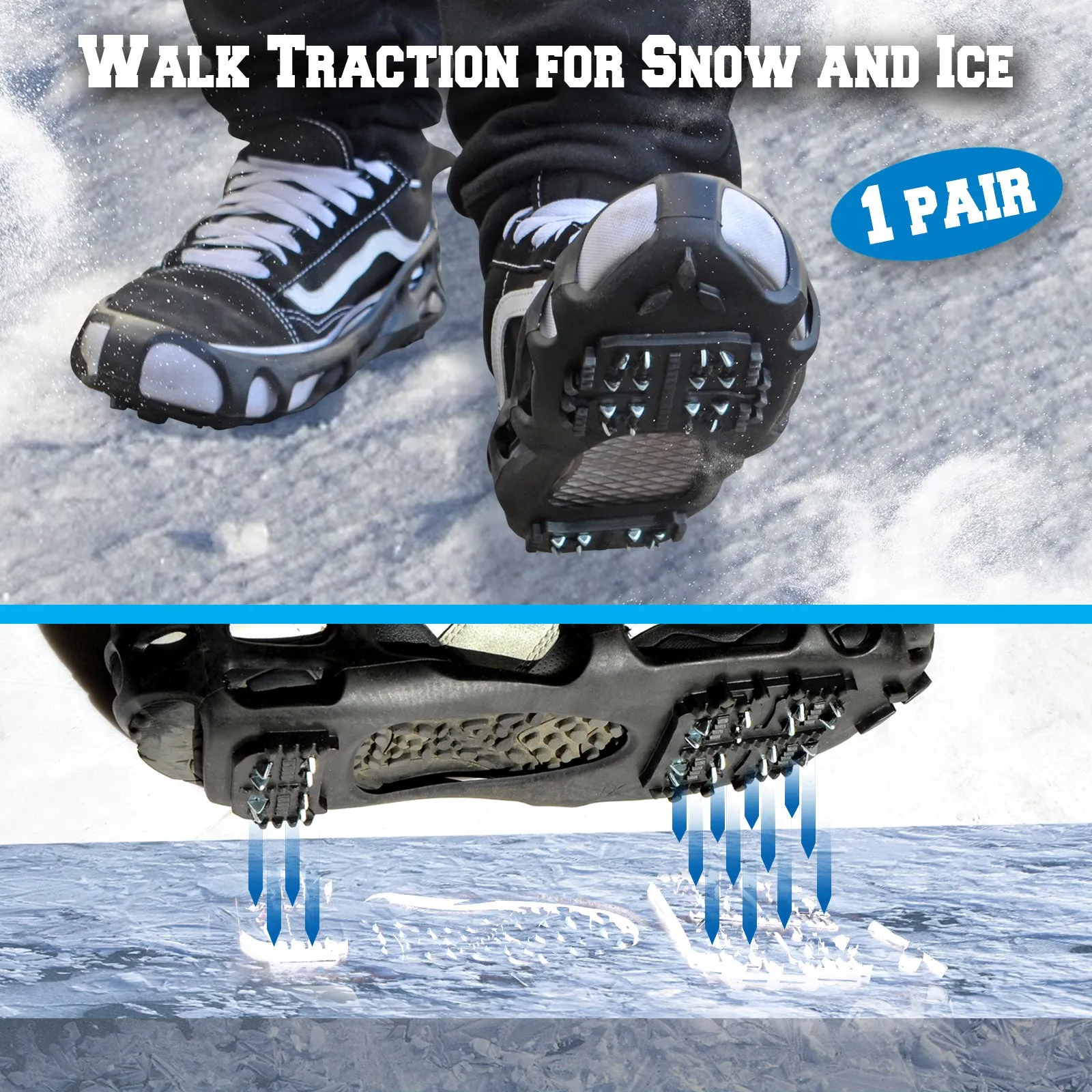 S-XL Ice Snow Cleats Traction Grippers Shoes Boots Rubber Spikes 24 Steel Studs