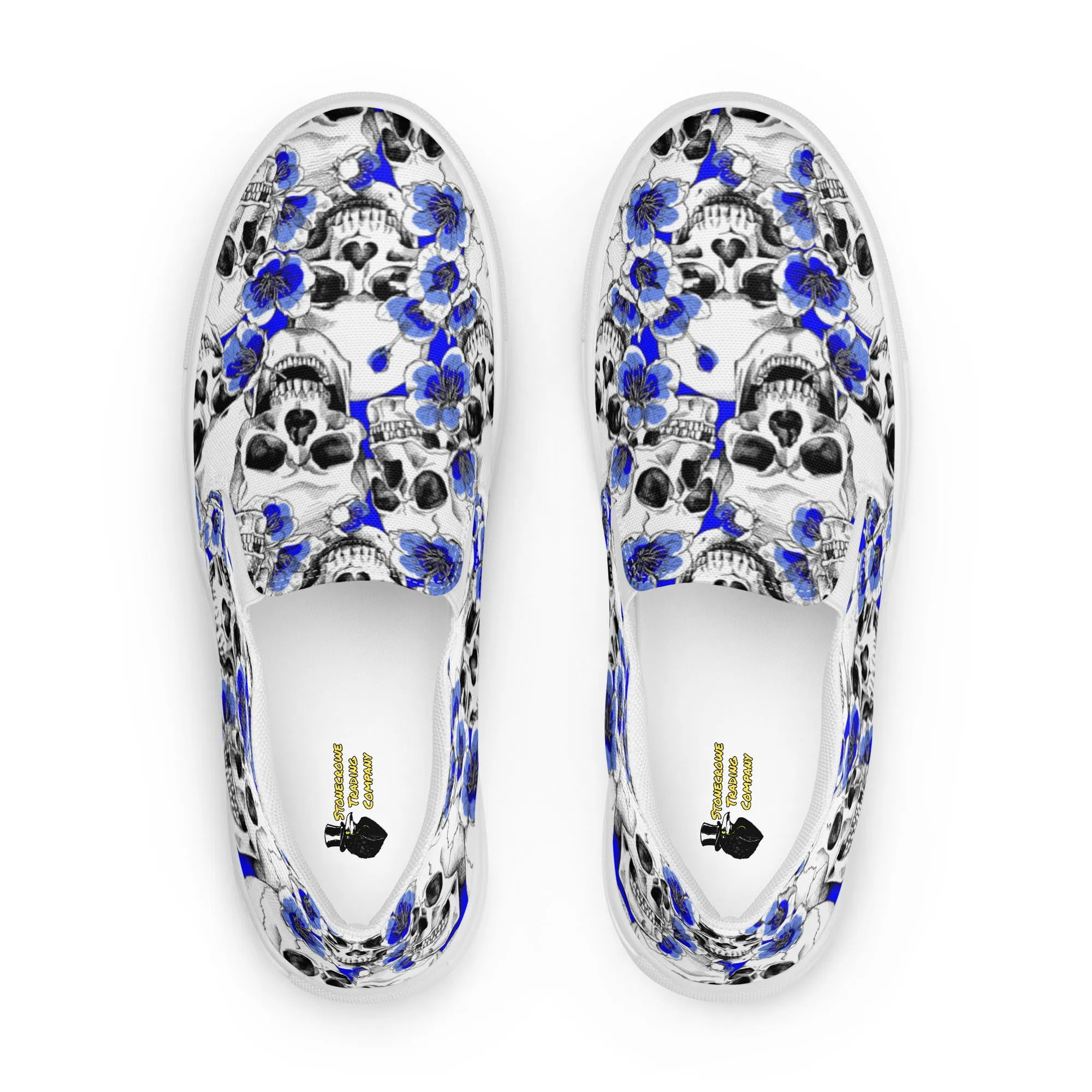 Skulls and Blue Blossoms Women’s Slip-on Canvas Shoes