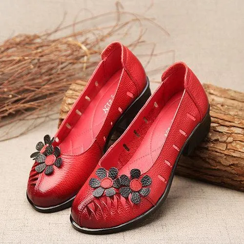 SOCOFY Flower Hollow Out Original Low Heel Vintage Flat Shoes