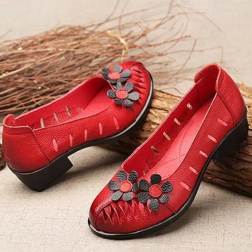 SOCOFY Flower Hollow Out Original Low Heel Vintage Flat Shoes