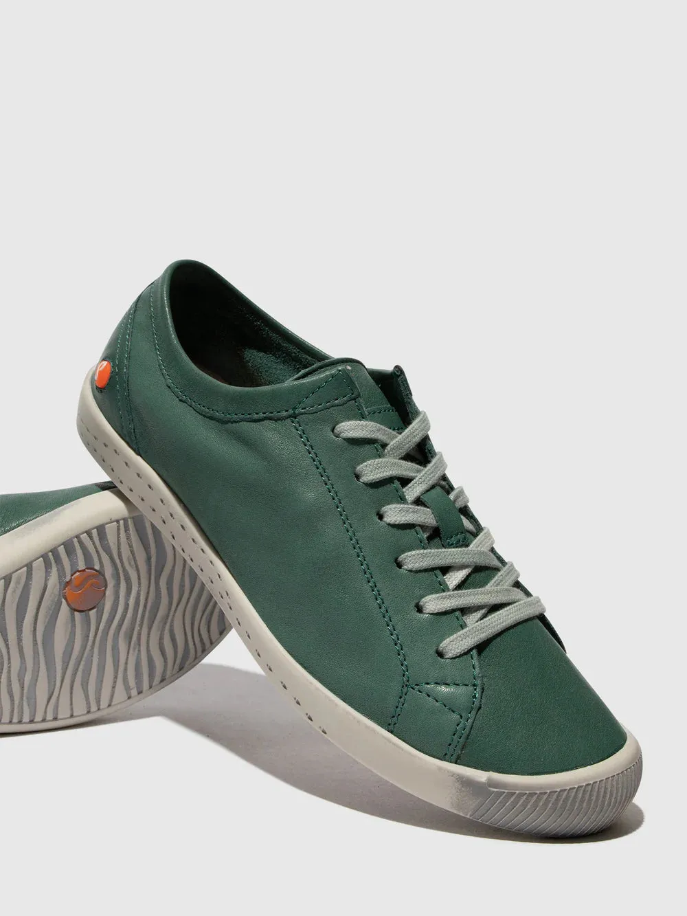 Softinos Women's ISLA154SOF Leather Lace-up Trainers Washed Green
