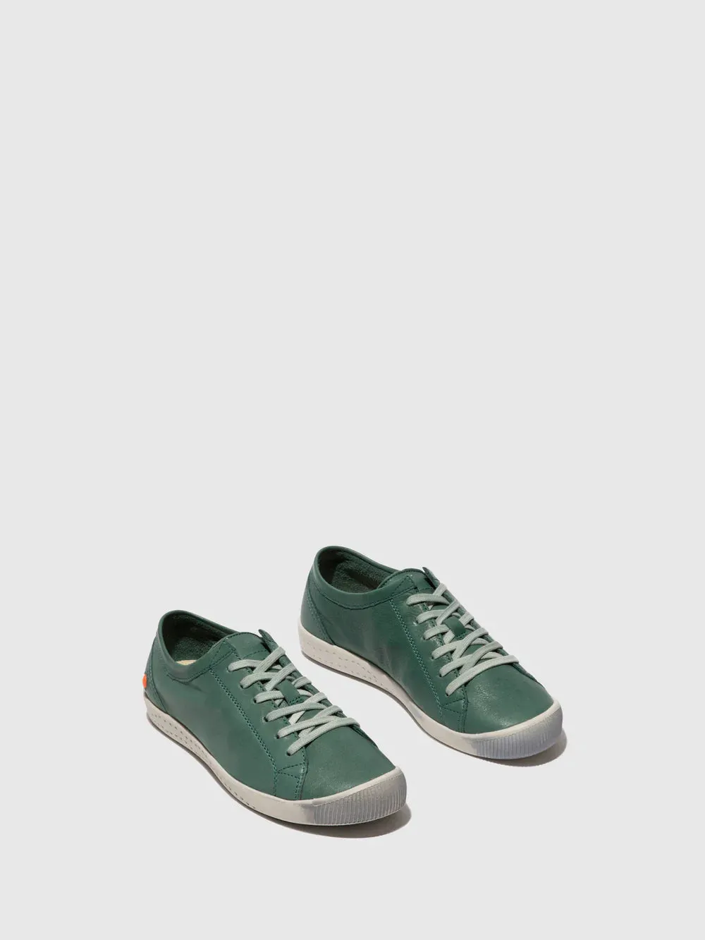 Softinos Women's ISLA154SOF Leather Lace-up Trainers Washed Green