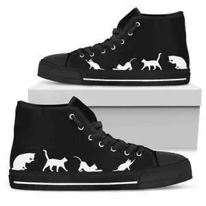 White cats in Silhouette Men's Hightop Canvas Shoes